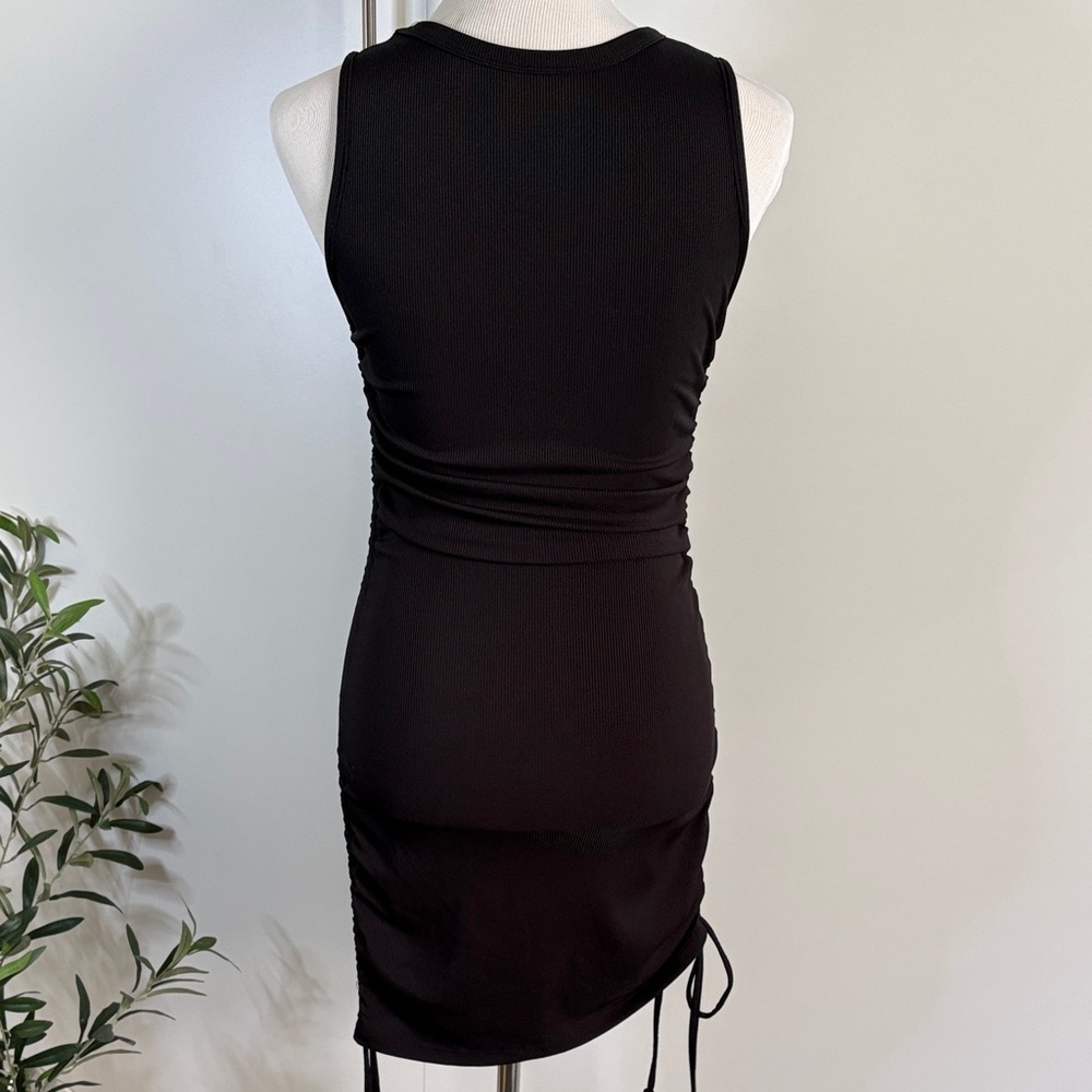 Black Ruched Drawstring Side Bodycon Mini Dress Size S - Picture 4 of 6